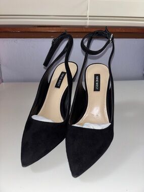Nine West Tabita Black Suede Pointed-Toe Ankle-Strap Pumps